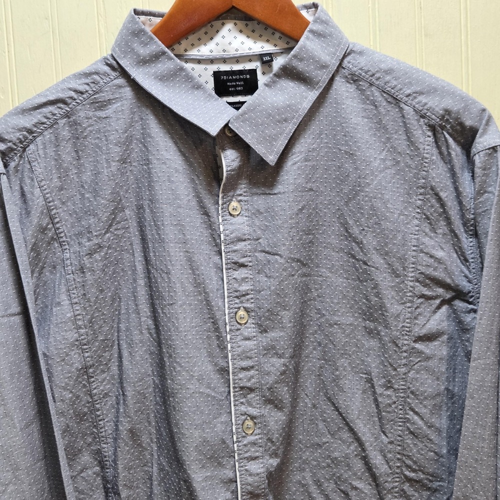 7 Diamonds Shirt Mens 2XL Gray Polka Dot Long Sleeve Button Up Casual Cotton